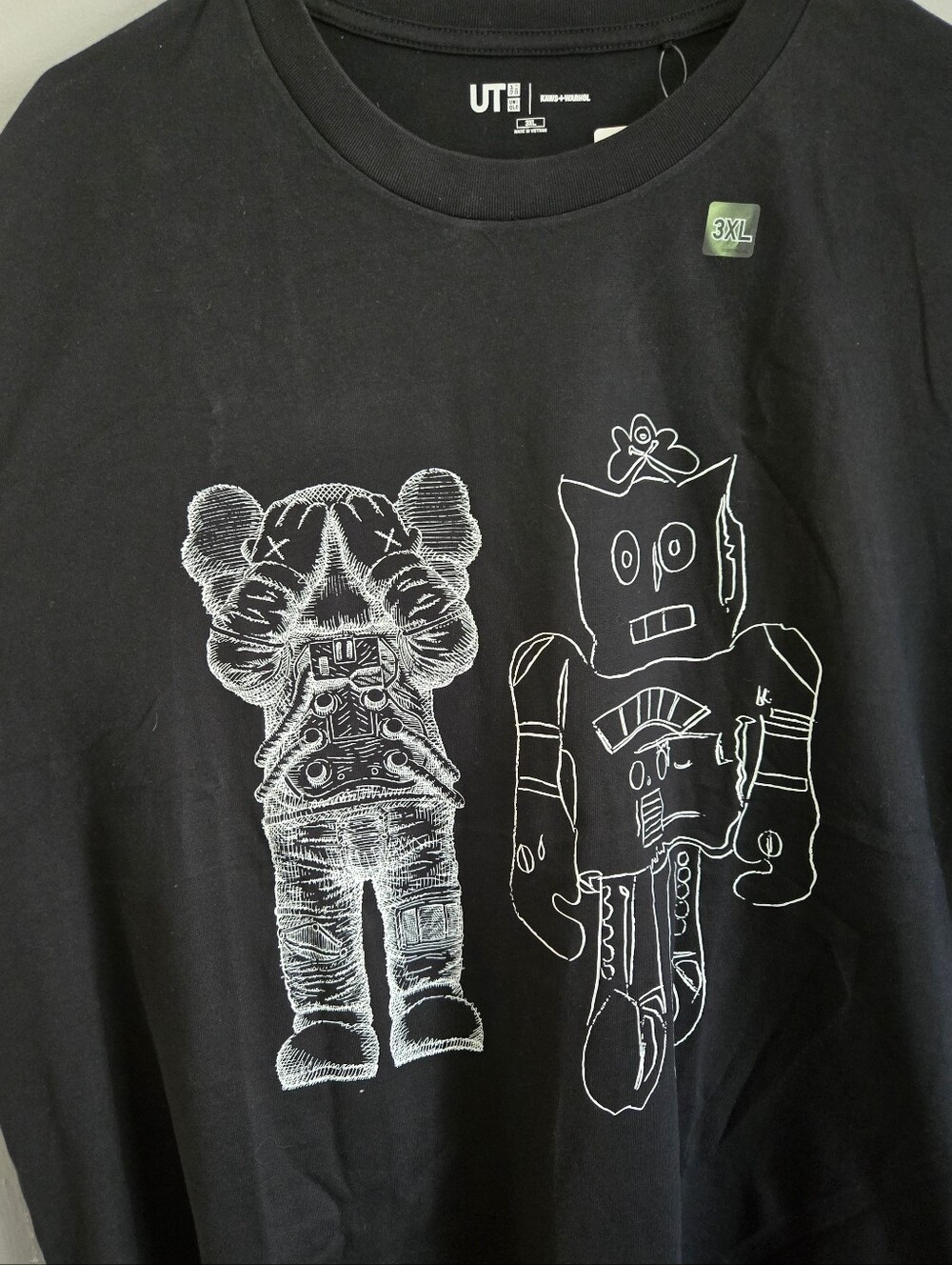 Kaws X Andy Warhol Uniqlo Black Tee with White Sketch Robots